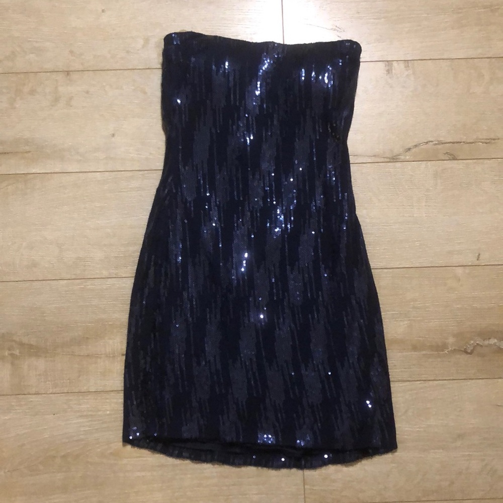 Rubber Ducky Strapless Blue Sequin Mini Dress